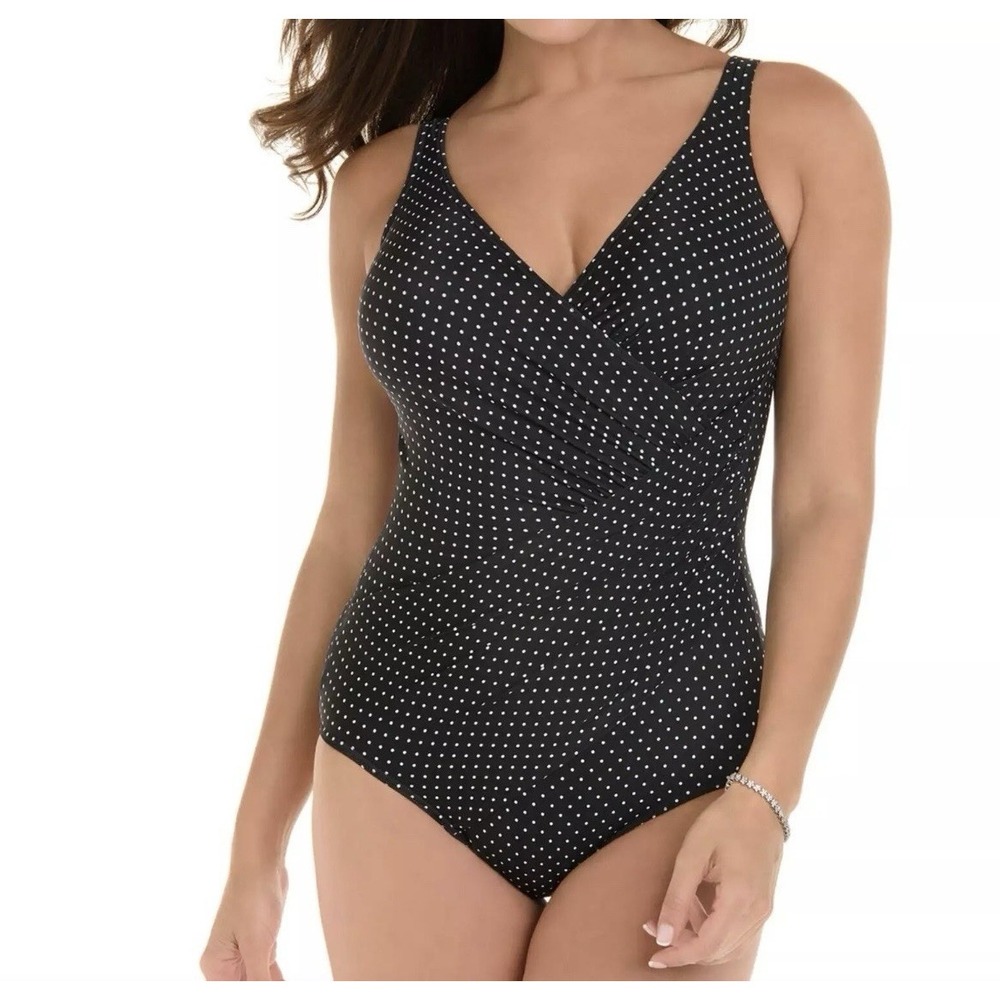 Miraclesuit Women's One Piece Swimsuit Oceanus Pin Point Black and White 20W NWT